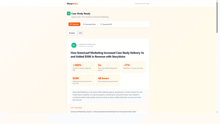 Go First Case Study StoryVoice — Case Studies in Minutes, Not Months